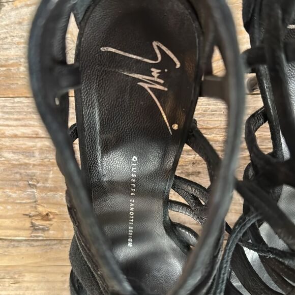 Giusseppe Zanotti Lace Up Gladiator Suede Cage Black Heels 36.5 - Picture 8 of 11